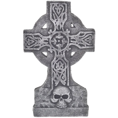 Halloween Decoration Foam Cross Tombstone with Skull 61cm