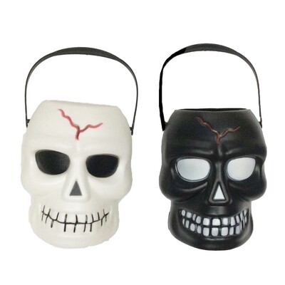 Assorted Halloween Plastic Skull Loot Bucket with Handle (15cm) Pk 2
