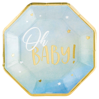 Blue Oh Baby 10in Octagonal Paper Plates (Pk 8)