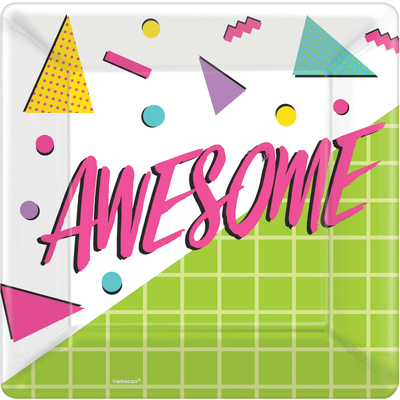 Awesome 80s 10in Square Paper Plates (Pk 8)