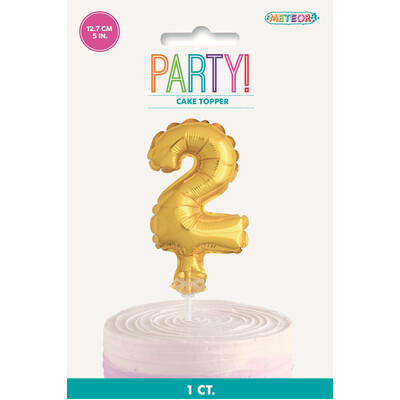 Gold Foil Inflatable Number 2 Balloon Cake Topper (12cm) Pk 1