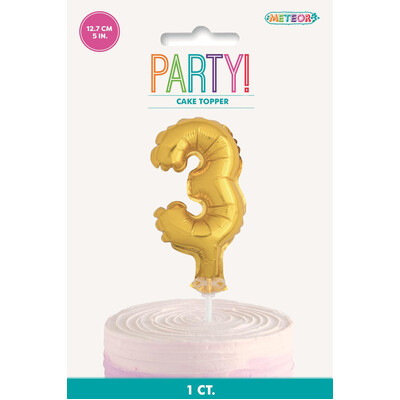 Gold Foil Inflatable Number 3 Balloon Cake Topper (12cm) Pk 1