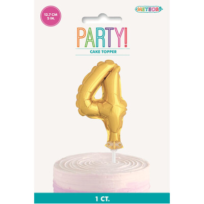 Gold Foil Inflatable Number 4 Balloon Cake Topper (12cm) Pk 1