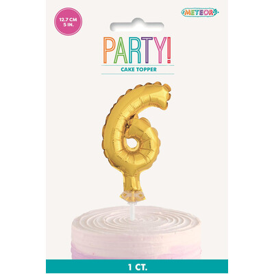 Gold Foil Inflatable Number 6 Balloon Cake Topper (12cm) Pk 1