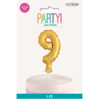Gold Foil Inflatable Number 9 Balloon Cake Topper (12cm) Pk 1