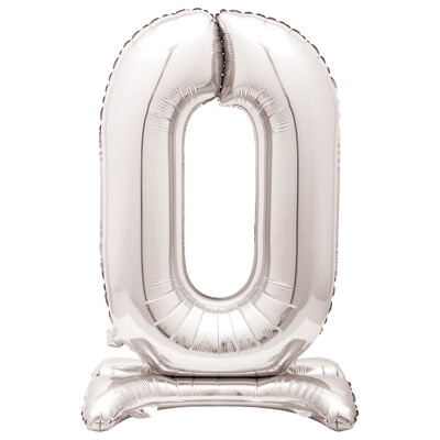 Silver Number 0 Standing Foil Balloon 76cm (Air Fill Only)