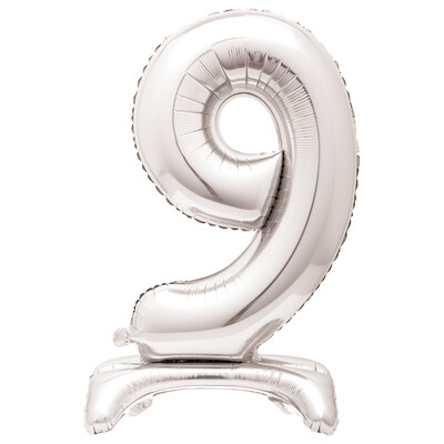 Silver Number 9 Standing Foil Balloon 76cm (Air Fill Only)