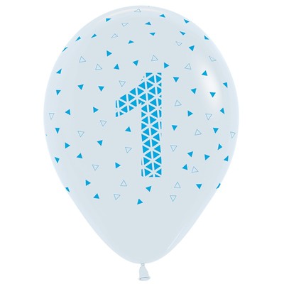 1st Birthday One Geometric White & Blue Latex Balloons Pk 10