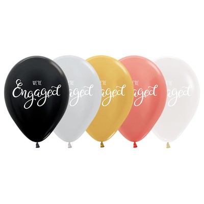 Assorted Colour We're Engaged Crystal & Metallic Latex Balloons Pk 10