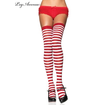 Red & White Striped Over the Knee Stockings / Socks (One Size) Pk 1