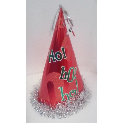 Christmas Ho Ho Ho Giant Cone Foil Cardboard Hat Pk 1