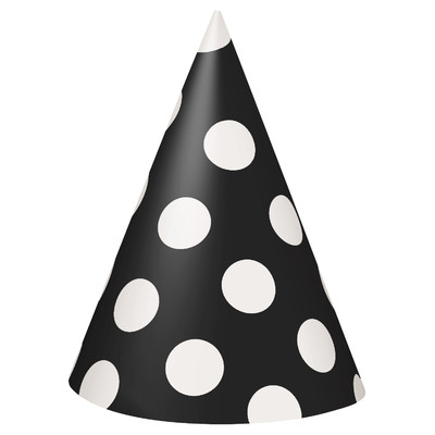 Black & White Polka Dot Party Hats Pk 8 