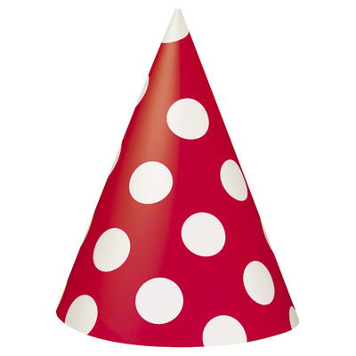 Red & White Polka Dot Party Hats Pk 8 