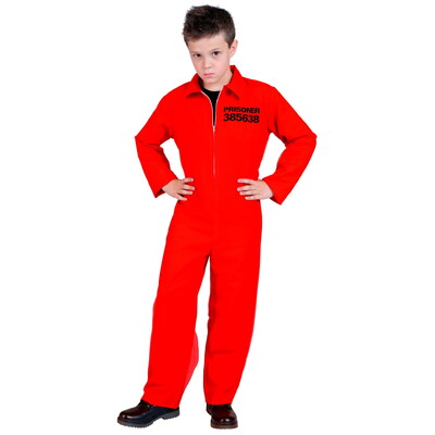 Child Red Prisoner Inmate Jumpsuit Costume 14-16 Years - County Jail - Teen