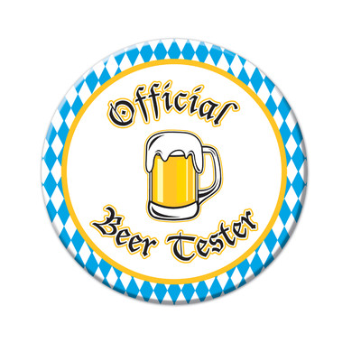 Oktoberfest Official Beer Tester Blue & White Party Badge (9cm) Pk 1
