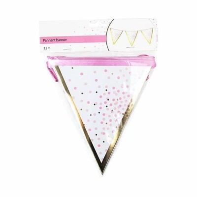 Baby Pink & Gold Paper Flag Bunting Banner 3.5m