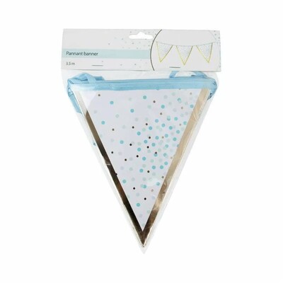 Baby Blue & Gold Paper Flag Bunting Banner 3.5m