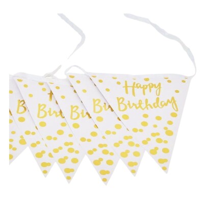 Gold & White Happy Birthday Bunting Flag Banner