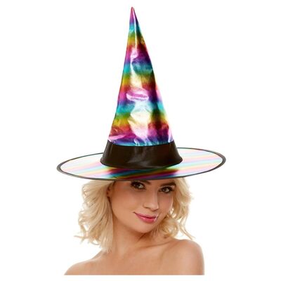 Adult Metallic Rainbow Halloween Witch Hat (Pk 1)