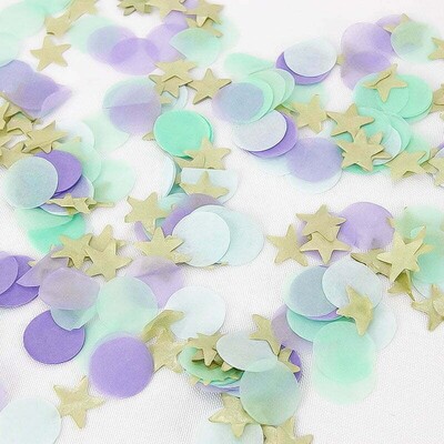 Mermaid Paper Confetti Scatter Mix 20g | Aqua Purple & Light Blue Discs with Gold Stars for Balloons