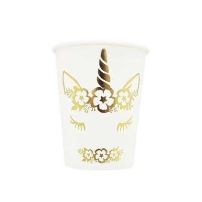 Unicorn Gold Foil Paper Cups Pk 8 266ml