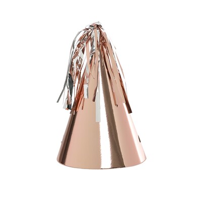 Metallic Rose Gold Paper Party Hats with Tassel Pk 10