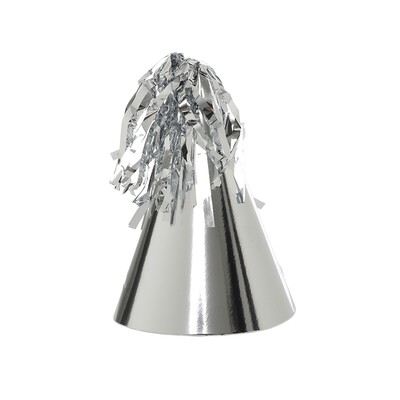 Metallic Silver Paper Party Hats with Tassel Pk 10