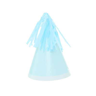 Pastel Blue Paper Party Hats with Tassel Pk 10