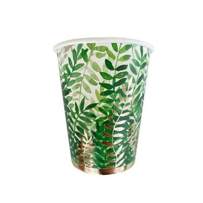Green & Gold Foil Leaves Paper Cups Pk 8 266ml