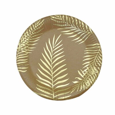 Kraft Brown Gold Palm Leaf Paper Plates 23cm Pk 8