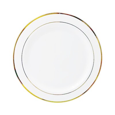 Reusable Gold Double Trim Plates 19cm Pack of 6 | Premium Party Side Plates