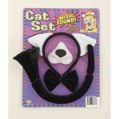 Child Cat Costume Set with Sound (Headband, Tail, Nose & Bowtie) Pk 1