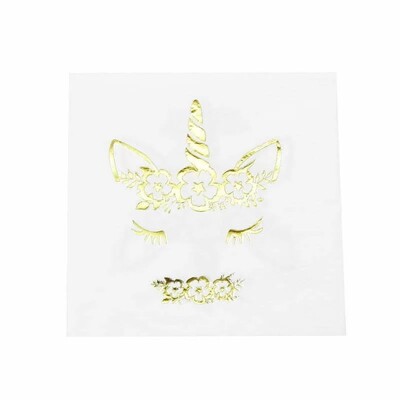 Gold Foil Unicorn Paper Lunch Napkins 33cm Pk 16