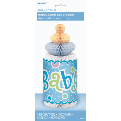 Blue Baby Bottle Baby Shower Honeycomb Centrepiece Pk 1