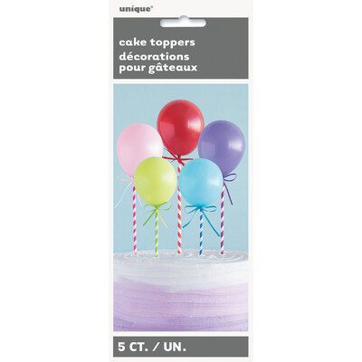 Mixed Colour Mini Balloons On Straws Cake Topper Set (Pk 5)