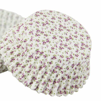 Purple Flowers Paper Cupcake Cups Cases Pk 40
