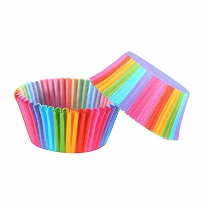 Rainbow Stripes Paper Cupcake Cups Cases Pk 100