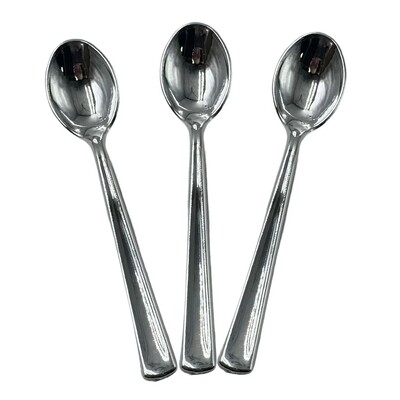 Reusable Metallic Silver Plastic Tea Spoons Pack of 48 | 13cm Party Cutlery