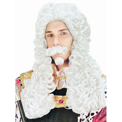 Men's Colonial Judge Royal King Wig with Moustache & Goatee | Historical Costume Wig