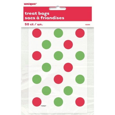Christmas Red & Green Dots Treat Party Bags (15cm x 10cm) Pk 50