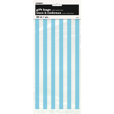 Clear Cello Bags With Pale Blue Stripes Pk 20 