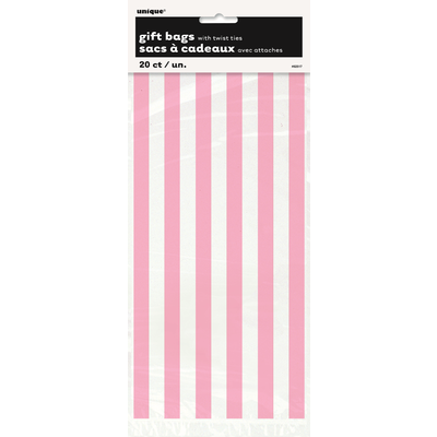 Clear Cello Bags With Pale Pink Stripes Pk 20