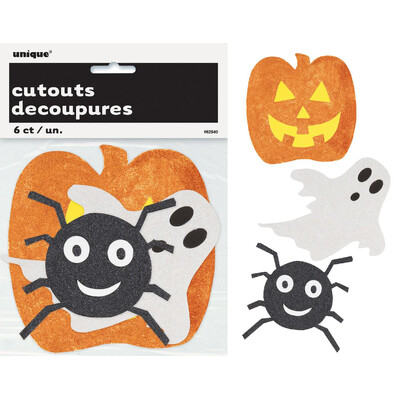 Mini Glittered Halloween Spider Pumpkin Ghost Cutouts (Pk 6)