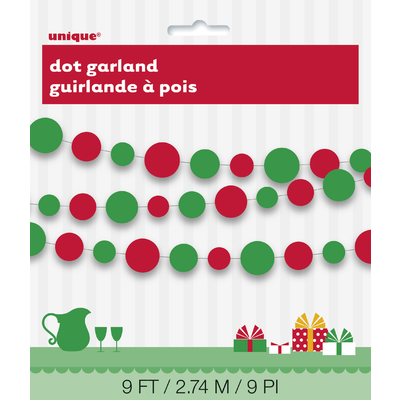 Green & Red Dots Christmas Garland Decoration (2.74m) Pk 1