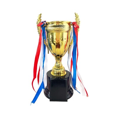 Gold Cup Trophy with Red White & Blue Ribbon 22.7cm | Plastic Award Trophy