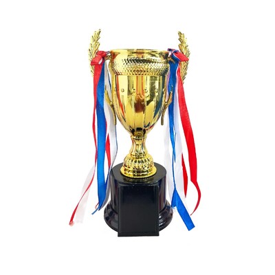 Gold Cup Trophy with Red White & Blue Ribbon 17.7cm | Plastic Award Trophy