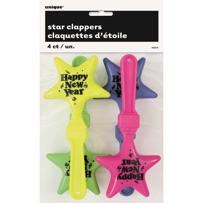 New Year Star Hand Clappers (Neon Colours) Pk 4