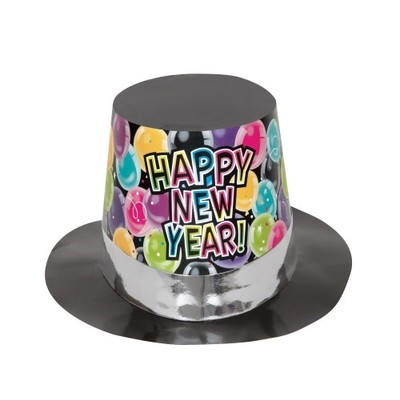 Happy New Year Balloons Cardboard Top Hat Pk 1 