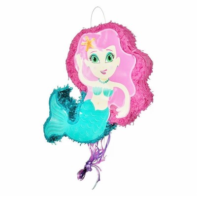 Mermaid Pull String Piñata | Pink & Aqua Mermaid Birthday Party Piñata