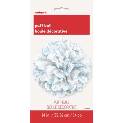 Christmas White Tissue Paper Pom Pom with Snowflakes (35.56cm) Pk 1